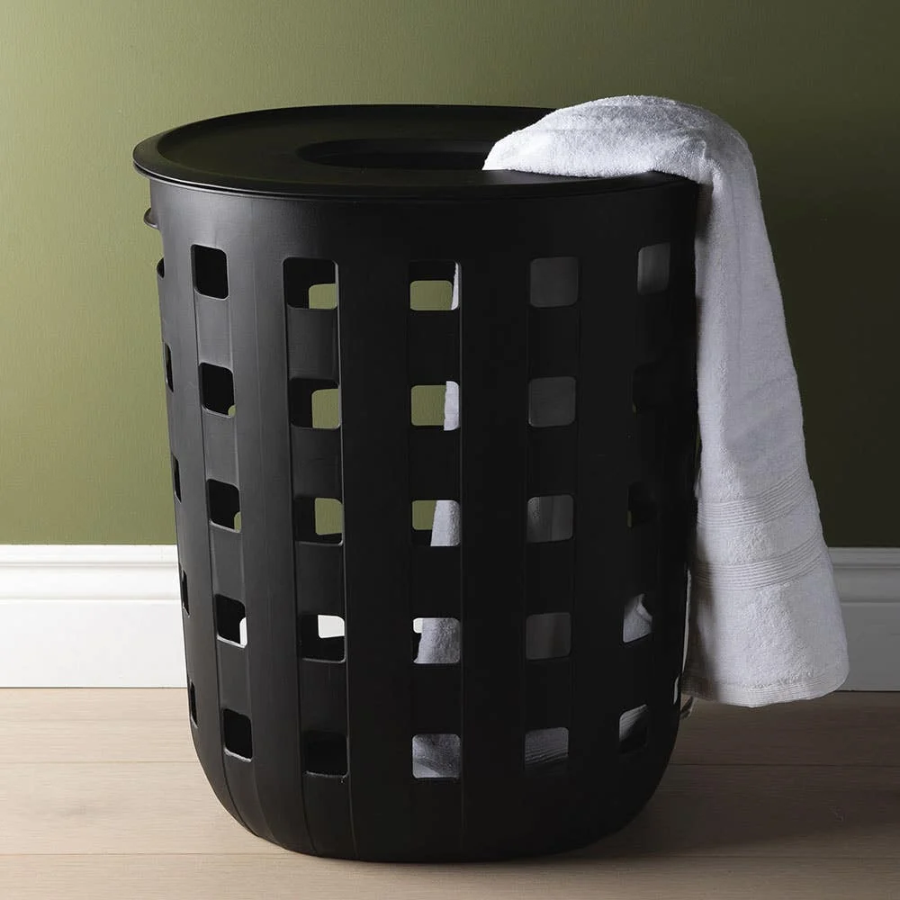 Ezy Storage Premium Aura '80L' Laundry Hamper with Lid (Black)