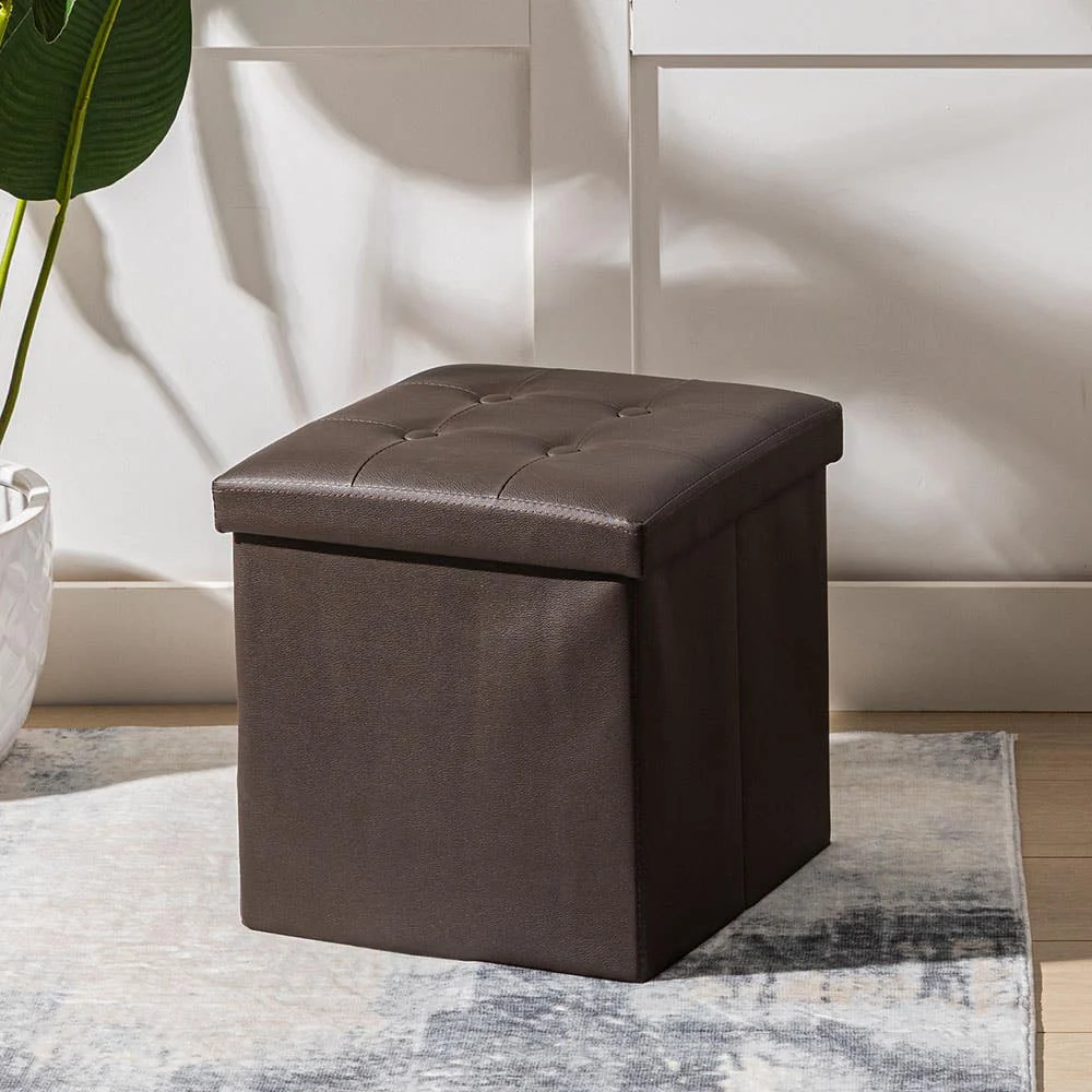 KSP Tilden 'Leatherette' Tufted Collapsible Ottoman (Brown)