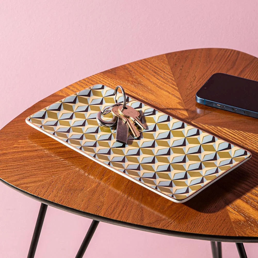 KSP Retro Chic 'Geometric' Porcelain Tray (Green/Blue)