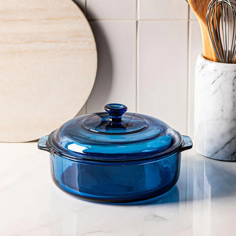 Libbey Baker's Basics Glass Casserole with Lid 1.9 L (Azul Denim Blue)