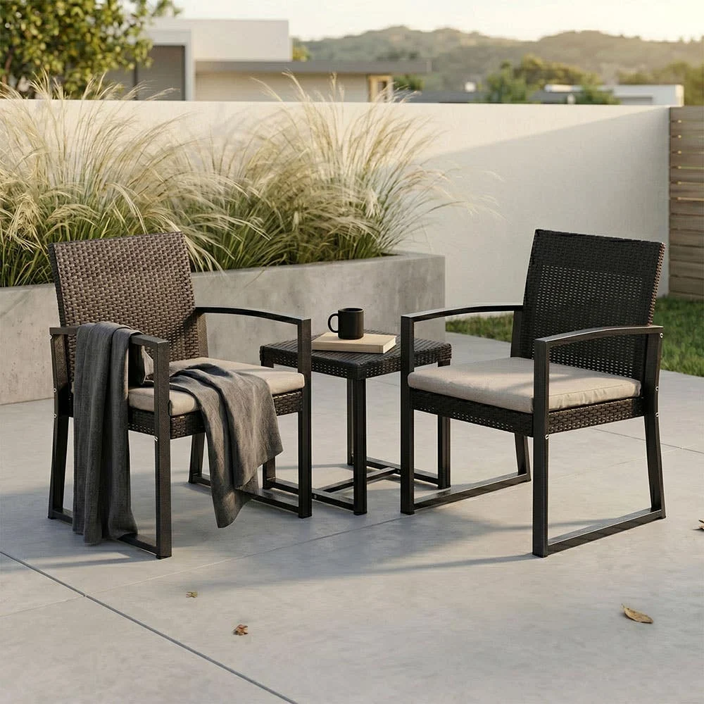 KSP Milan Patio Table & Chairs - Set of 3 (Dark Brown)