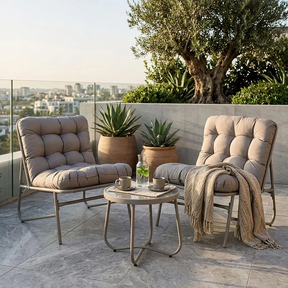 KSP Monaco Outdoor Seating with Side Table - Set of 3 (Taupe)