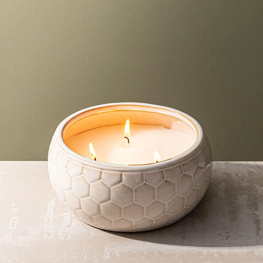 KSP Ceramic 'Honey Comb' Citronella Candle 13 cm dia. x 6 cm