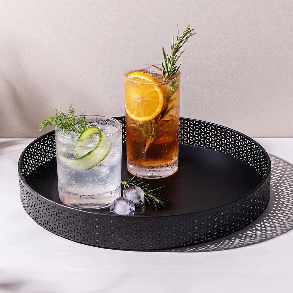 KSP Daisy Metal Round Serving Tray (Black) 35 cm dia. x 4.6 cm