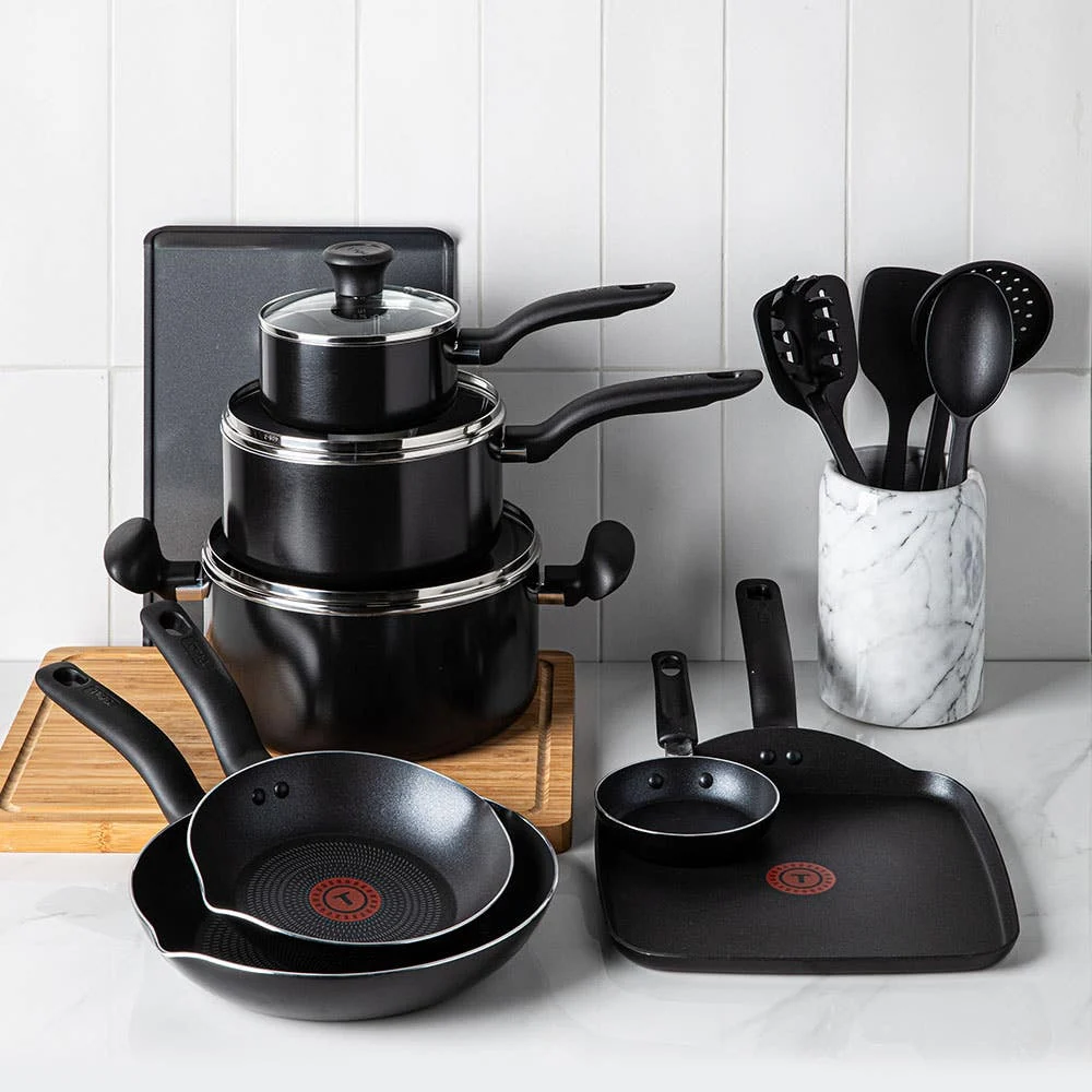T-Fal Culinaire Non-Stick Cookware - Set of 16 (Black)
