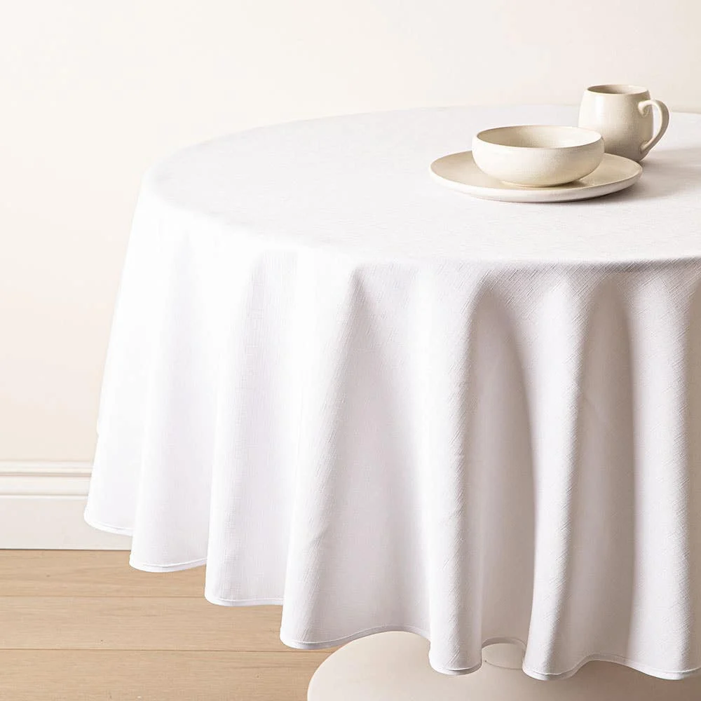 Easycare Printed 'Textured Faux Linen' Polyester Tablecloth 70" White