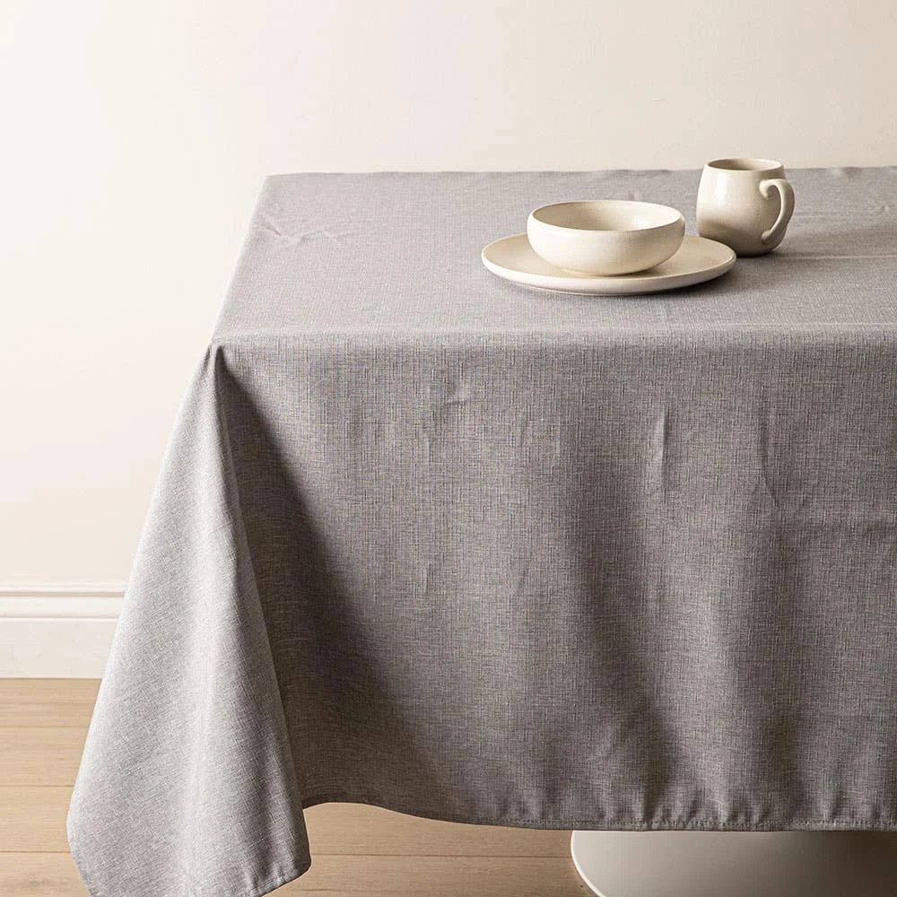 Easycare Printed 'Textured Faux Linen' Polyester Tablecloth 58x94 Grey