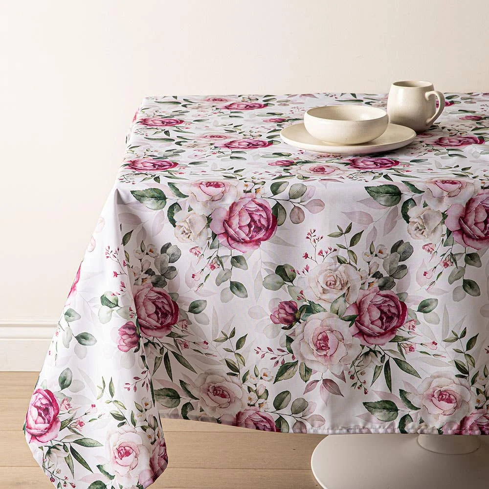 Easycare Printed 'Wild Roses' Polyester Tablecloth 58"x78" (Pink)