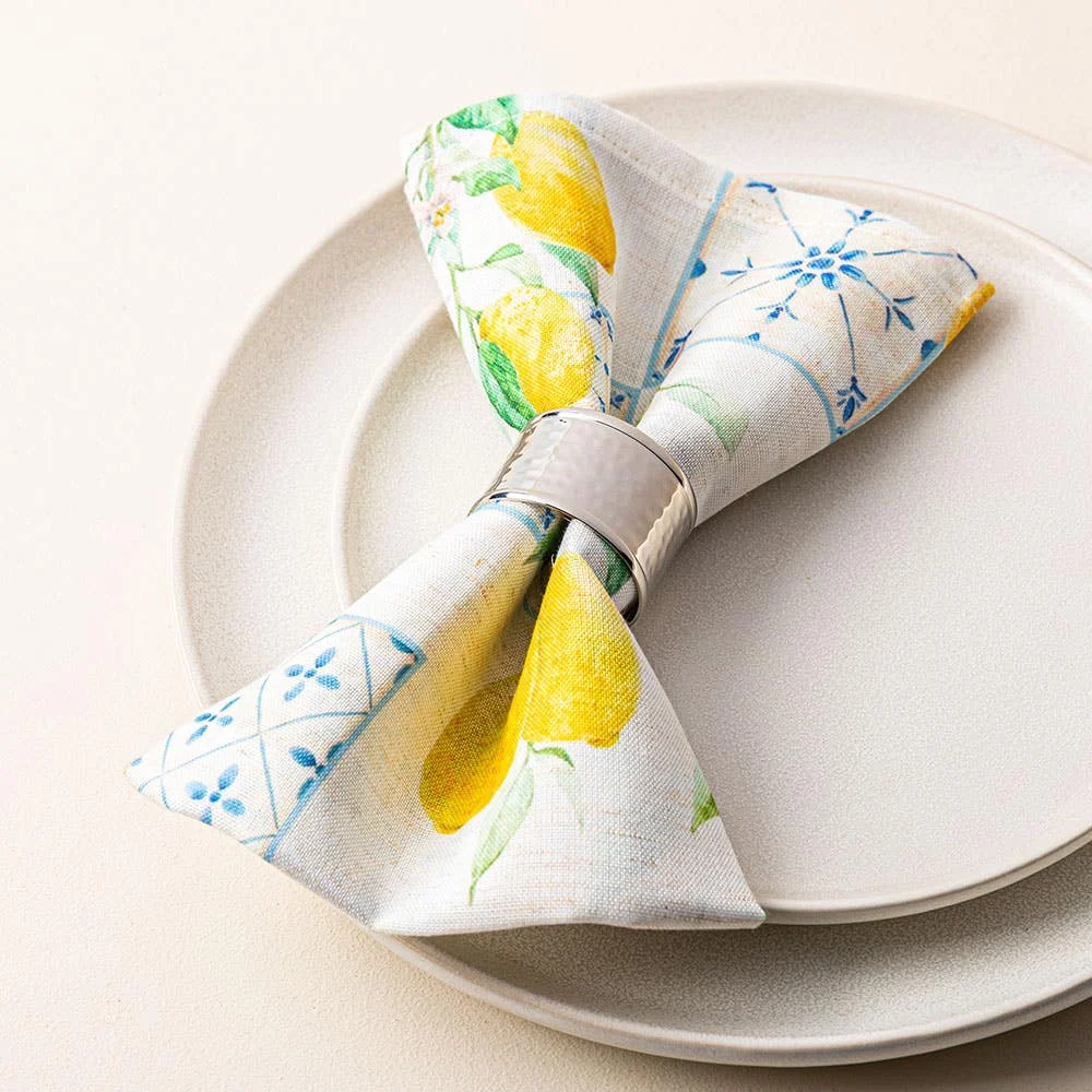 Harman Printed 'Lemon Tile' Linen Napkin - Set of 4
