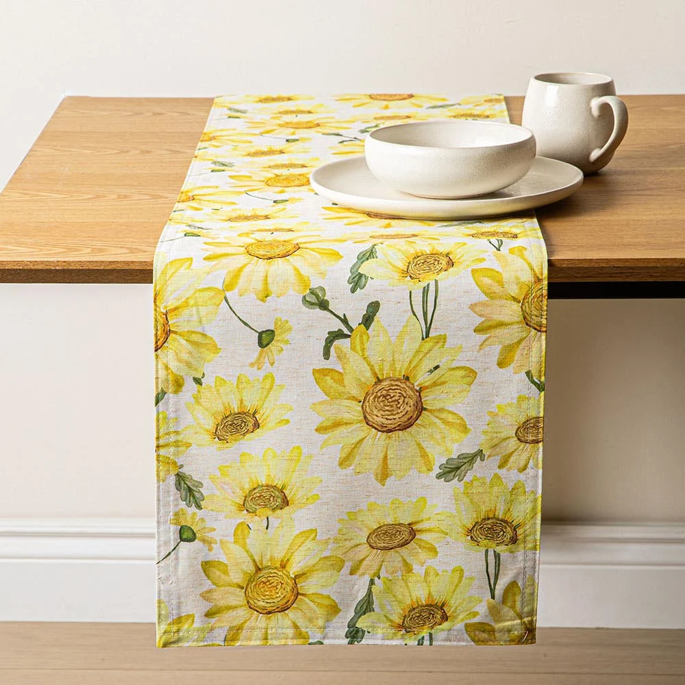Harman Printed 'Watercolour Sunflower' Linen Table Runner