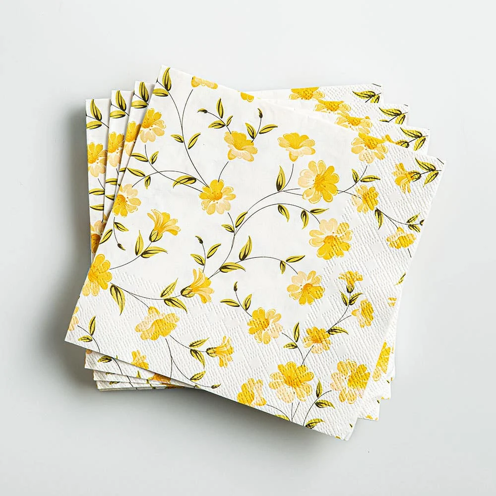 Harman 3-Ply 'Yellow Floral' Paper Napkin - Set of 20