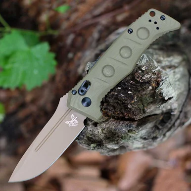 Benchmade Mini Auto Adamas - 3.25" CruWear FDE Drop Point Plain OD Green G-10 2730FE-2