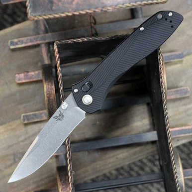 Benchmade Seven Ten - 4.00" M390 Satin Recurve Blade, Black Aluminum Handle - 710-25