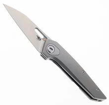 Bestech VK-Void Folding Knife White Bead Blast /Stonewash Titanium Handle Elmax Plain Edge Satin Finish BT2305A