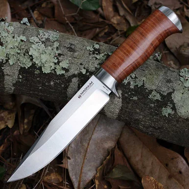 Boker Magnum Collection 2026 - 5.94" BKR-10 Satin Plain Edge Fixed Blade, Brown Leather Handle - 02MAG2026