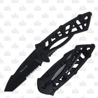 Buck 870 Bones Folding Knife Black 3in Tanto Part Serrated Blade BU3595