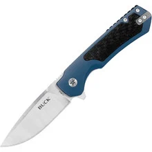 Buck Stinger Framelock Folding Knife Blue Aluminum/Carbon Fiber Handle D2 Drop Point Plain Edge Satin Finish BU714BLS