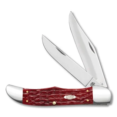 Case XX Dark Red Peach Seed Jigged Bone Carbon Folding Hunter Knife CA31960