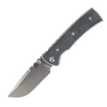 Chaves Knives Blue Label Redencion 229 Folding Knife Black Micarta Handle Elmax Tanto Plain Edge Stonewash Finish