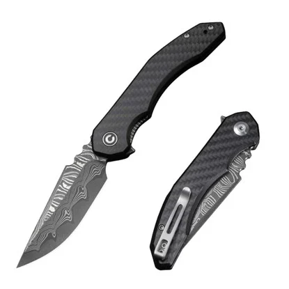 CIVIVI Bluetick Damascus Carbon Fiber Overlay On G10 Black (C23050-DS2)