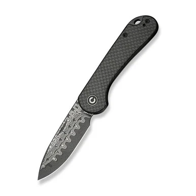 CIVIVI Elementum Slip Joint - Black Twill Carbon Fiber (2.96" Damascus) C18062AJ-DS1