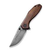 Civivi ODD 22 Folding Knife Cuibourtia Wood Handle Damascus Clip Point Plain Edge Black Hand Rubbed Finish C21032-DS1