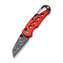Civivi Pragma Folding Knife Red Aluminum Handle Damascus Plain Edge C23062B-DS1