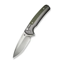 Civivi Sentinel Strike II Folding Knife Gray Aluminum/OD Green Handle NitroV Plain Edge Black Stonewash Finish C22025D-2