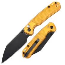 CJRB Pyrite Light Folding Knife Amber FRN Handle AR-RPM9 Wharncliffe Plain Black Blade J1945-AMB