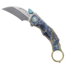 Critical Strike Predator Folding Knife Karambit Camo Titanium/Copper Handle M390 Plain Edge Beadblast Finish Predator-TGN