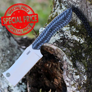 CRKT S.P.E.C. (Small Pocket Everyday Cleaver) - 2.44" 8Cr13MoV Bead Blast Plain Cleaver Blade Black and Blue G-10 Handle CR2396