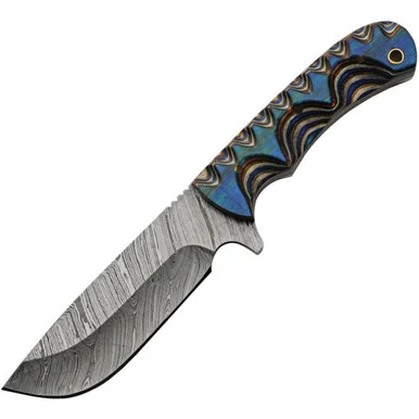 Damascus Knives Blue River Hunter - Blue Pakkawood (4.75" Damascus) DM1334