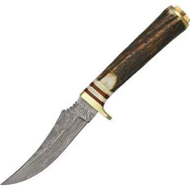 Damascus Knives Slim Blade Skinner - Stag Bone (4.5" Damascus) DM1048