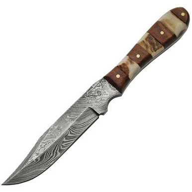 Damascus Knives Stag Hunter - Stag/Wood (4.5" Damascus) DM1108