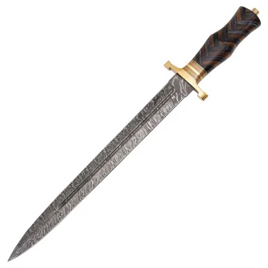 Damascus Short Sword Braided Exotic Wood Handle DM5019
