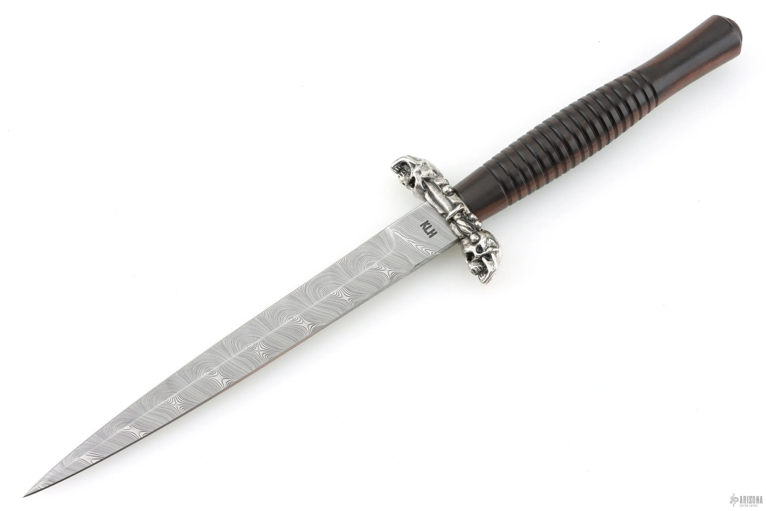 Damasteel F/S Dagger - Sterling Silver Skull Guard