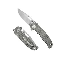 Demko Knives AD20.5 Folding Knife Textured Titanium Handle 20CV Clip Point Plain Edge