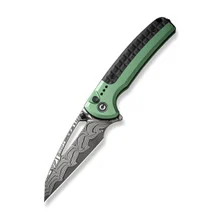 Discontinued Civivi Sentinel Strike Folding Knife Green Aluminum/Black Handle Damascus Reverse Tanto Plain Edge C22025B-DS1
