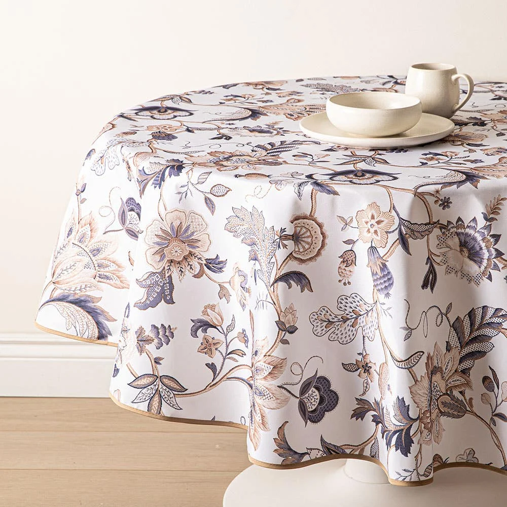 Easycare Printed 'Brissac' Polyester Tablecloth (Beige) 70" dia.