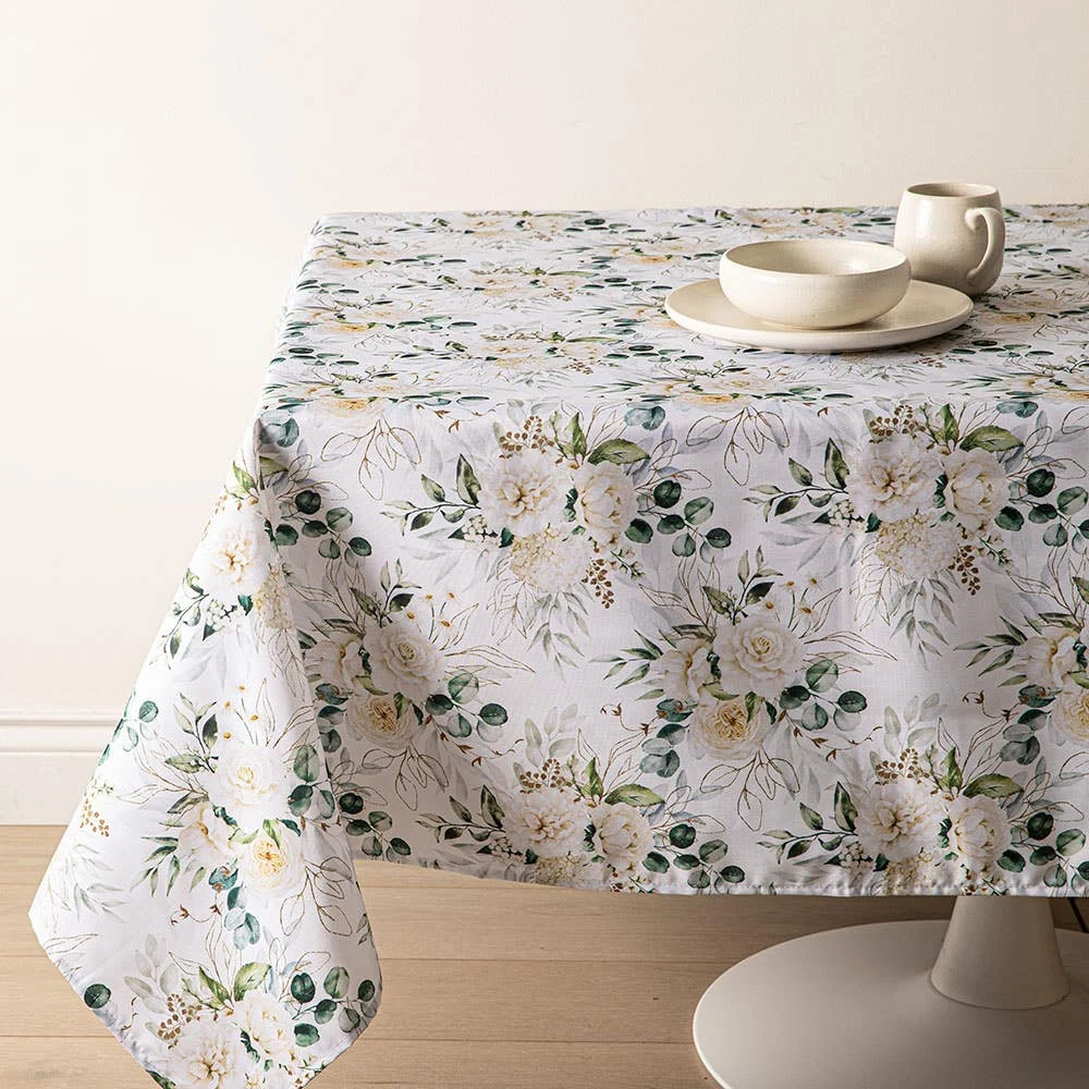 Easycare Printed 'Floral Mist' Polyester Tablecloth 58" x 94"(White)
