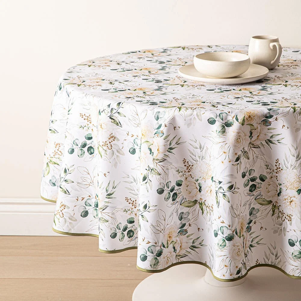 Easycare Printed 'Floral Mist' Polyester Tablecloth 70" (White)