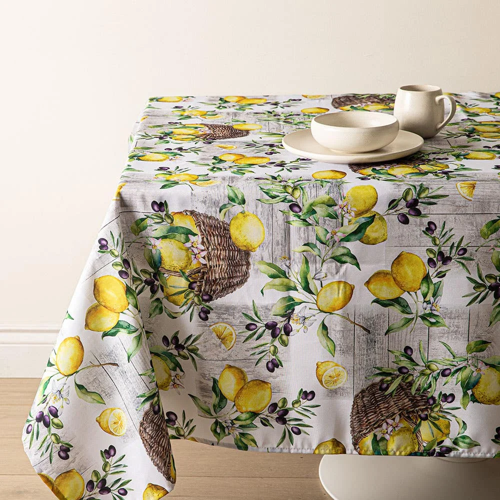 Easycare Printed 'Rustic Lemons' Polyester Tablecloth 58"x78" (Yellow)