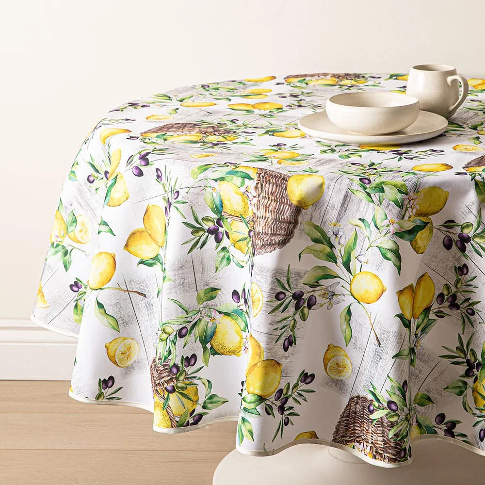 Easycare Printed 'Rustic Lemons' Polyester Tablecloth 70" (Yellow)