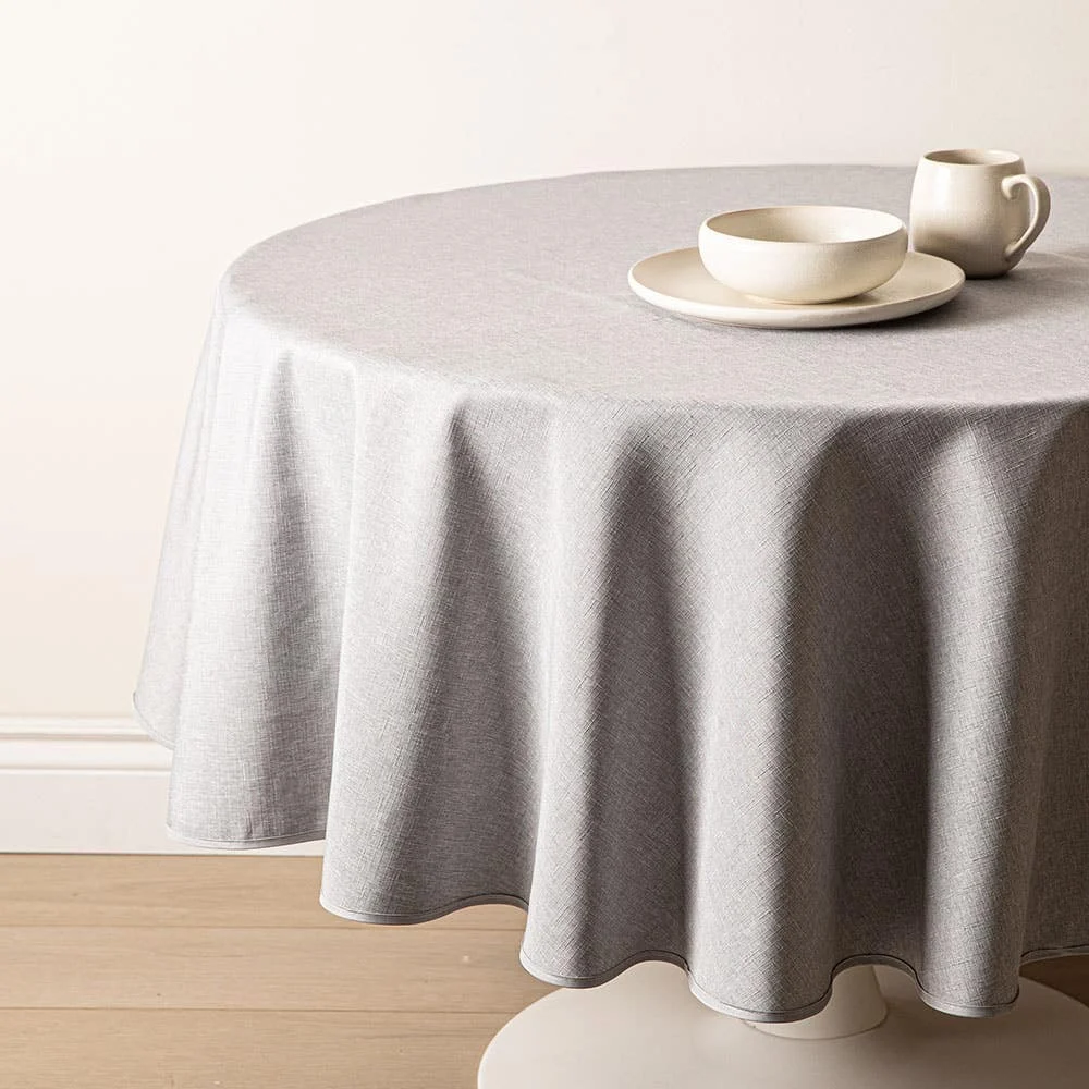Easycare Printed 'Textured Faux Linen' Polyester Tablecloth 70" (Grey)