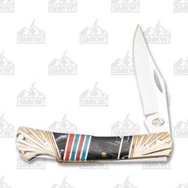 Frost Silverhorse Stoneworks Black Blue & Red Lockback Folding Knife FRSHS100BRB