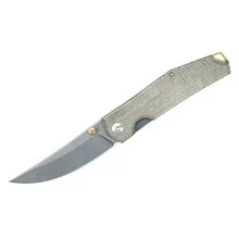 GiantMouse Knives ACE Clyde Folding Knife Green Canvas Micarta Handle 20CV Plain Edge Brass Backspacer/Thumb Stud Tumbled Finish