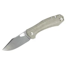 GiantMouse Knives ACE Grand Folding Knife Green Canvas Micarta Handle Elmax Plain Edge Stonewash Finish