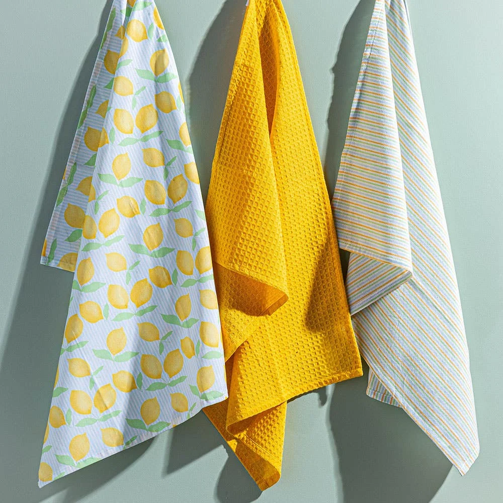 Harman Combo 'Lemon Stripe' Cotton Kitchen Towel - Set of 3
