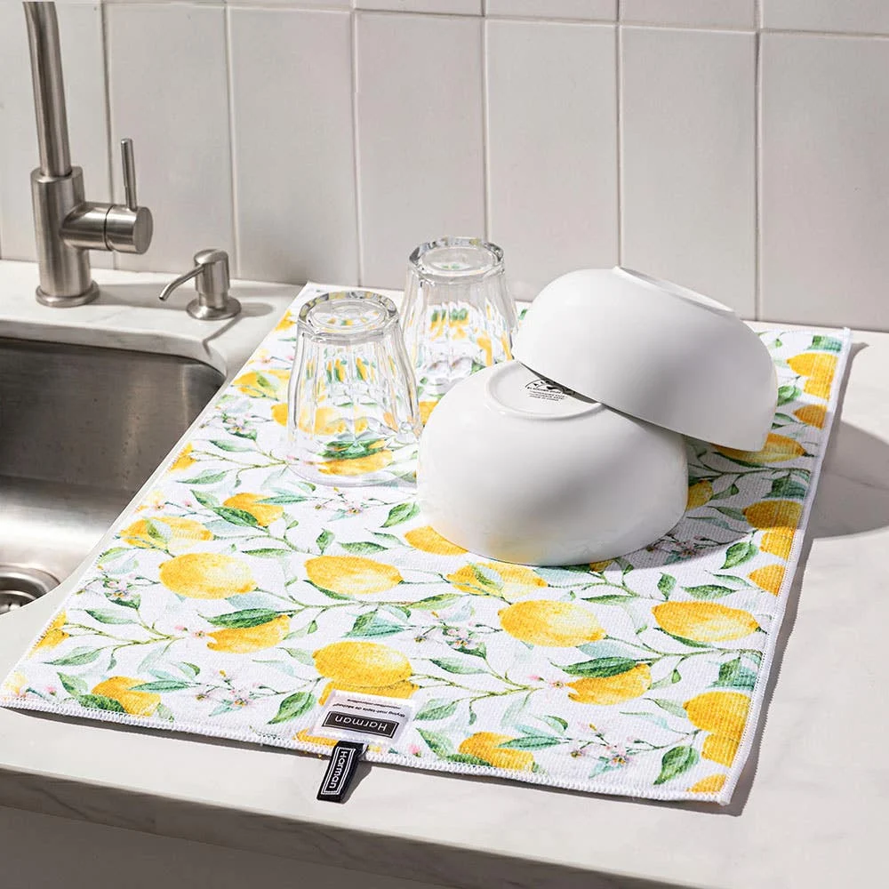 Harman Printed 'Fresh Lemon' Microfibre Dish Drying Mat (Yellow)