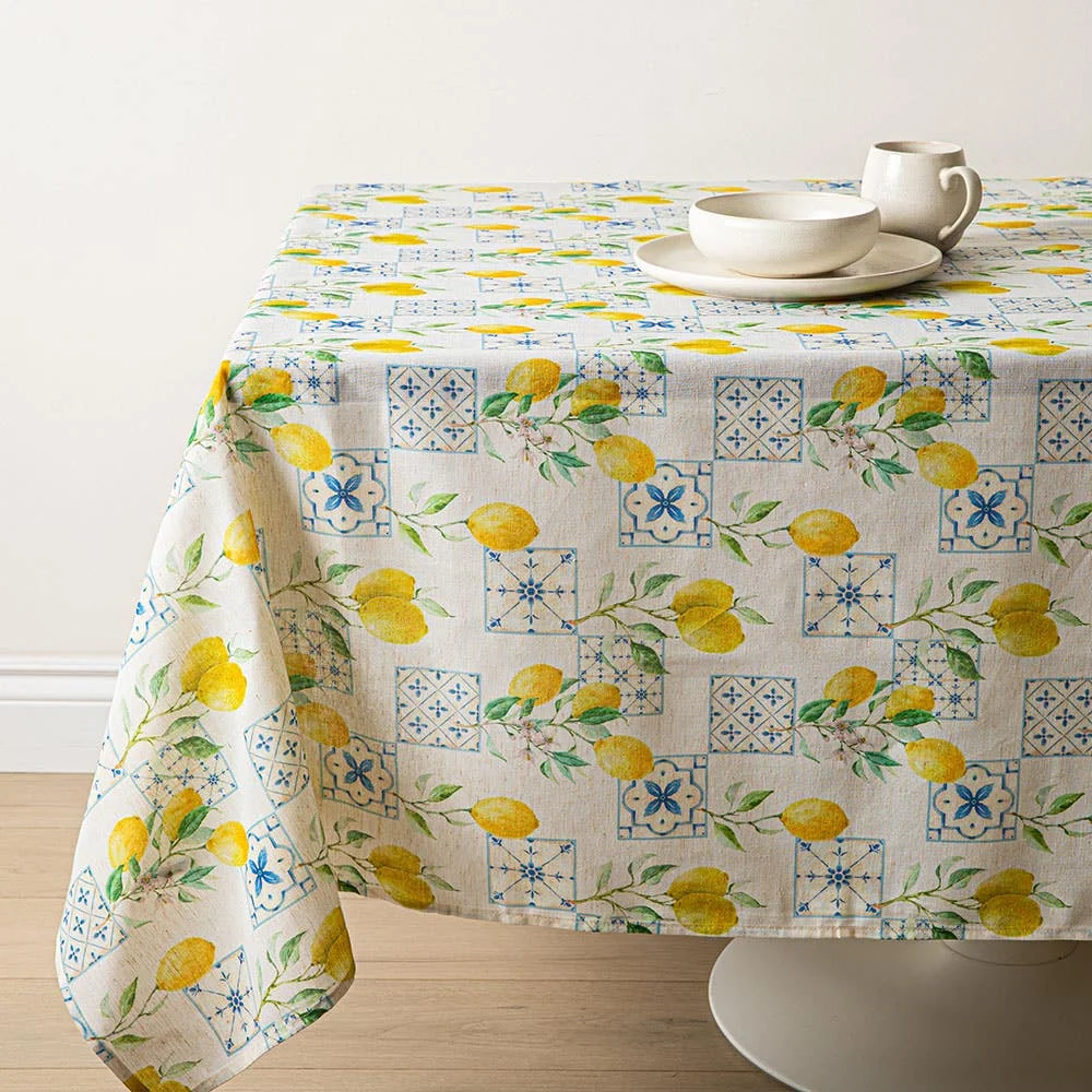 Harman Printed 'Lemon Tile' Linen Tablecloth 60x120"